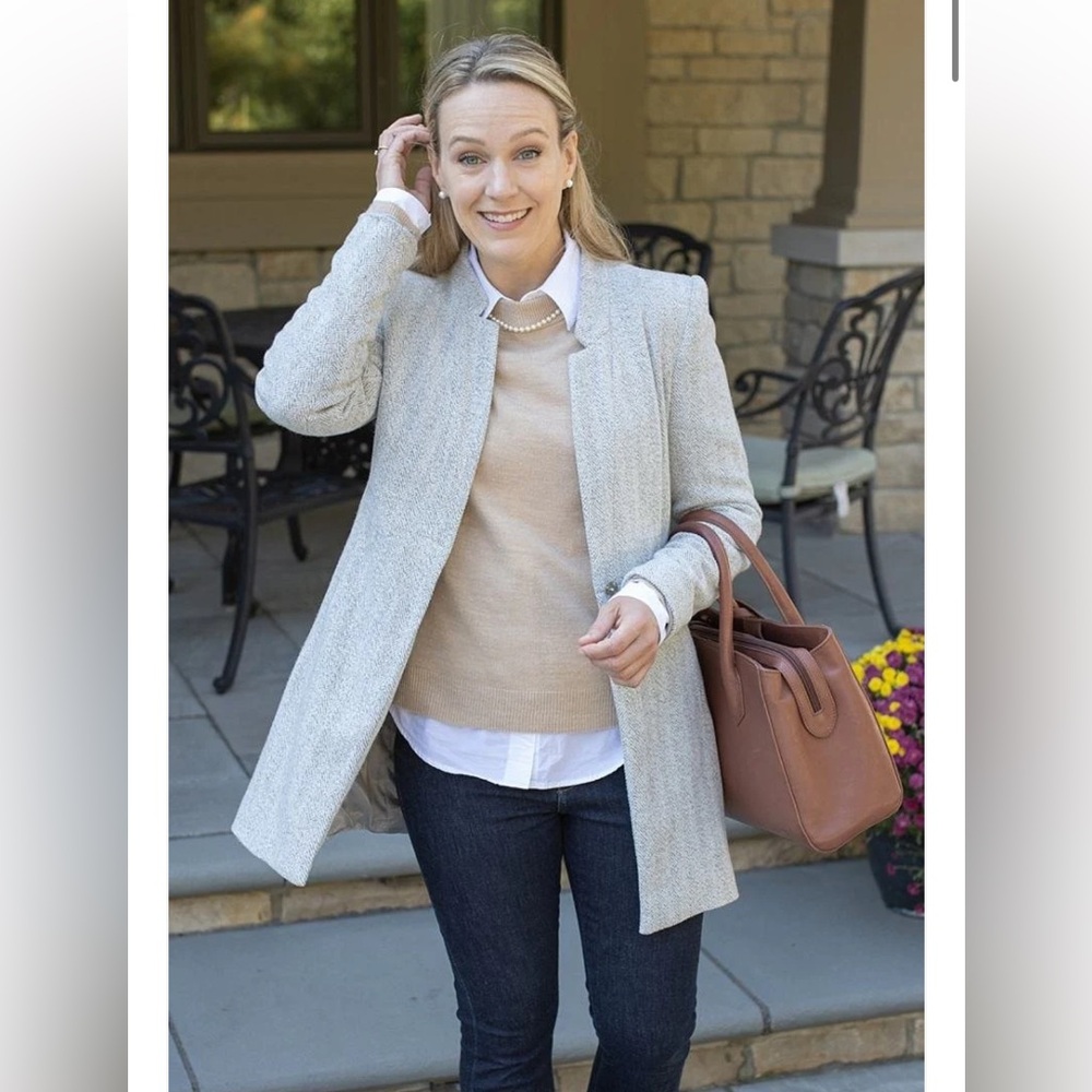 Zara Basic Light Gray Herringbone Coat Lined - image 3